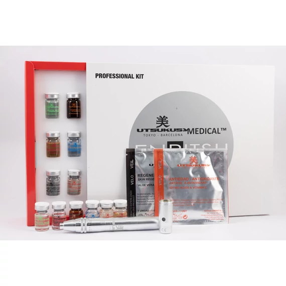 ENPITSU DERMA PEN KIT  (1 Enpitsu Derma pen, 2 elem, 1 töltő, 24 tűfej, 12x5 ml koktél vegyesen, 24 fátyolmaszk)